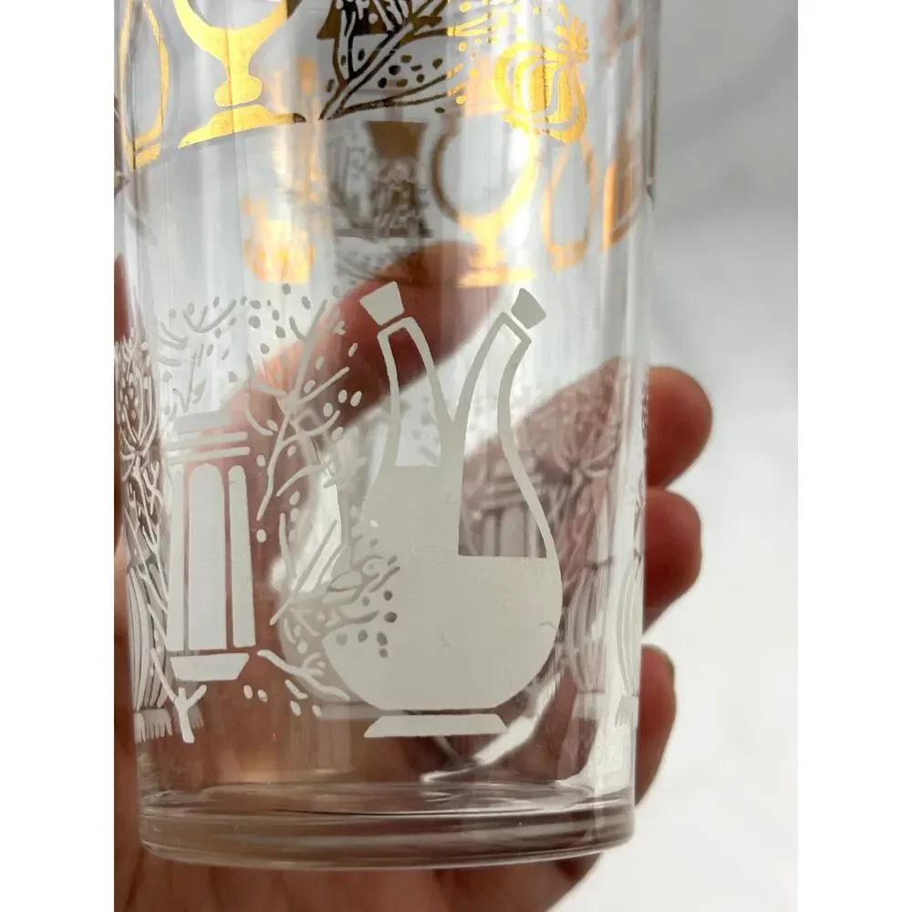 Vintage Federal Glass Tumblers Set of 4 Clear Drinking Glass Gold Accent Design‎